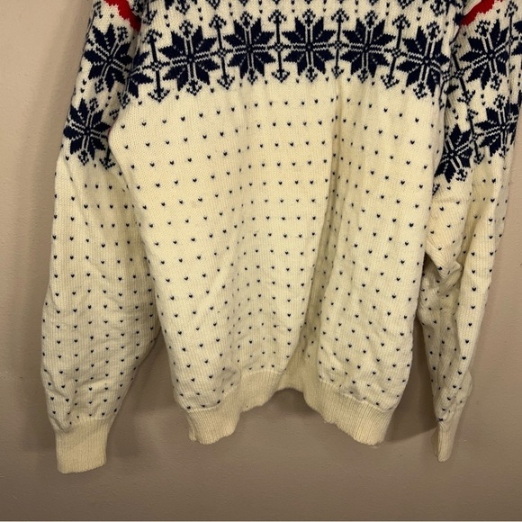 VINTAGE RARE STOWE WOOLENS NORDIC WOOL IVORY RED HOLIDAY SWEATER FAUR ISLE - Picture 11 of 14